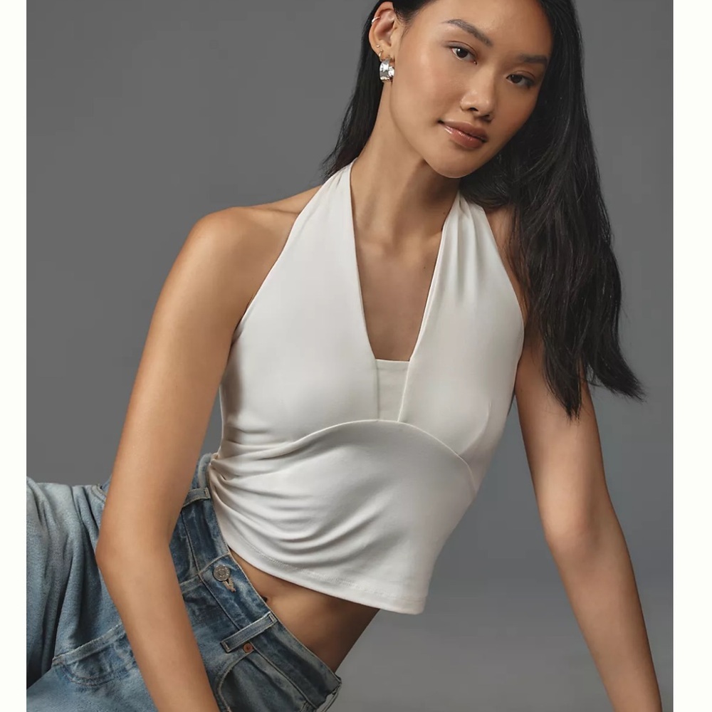 NWT By Anthropologie Halter Crop Top White size Large